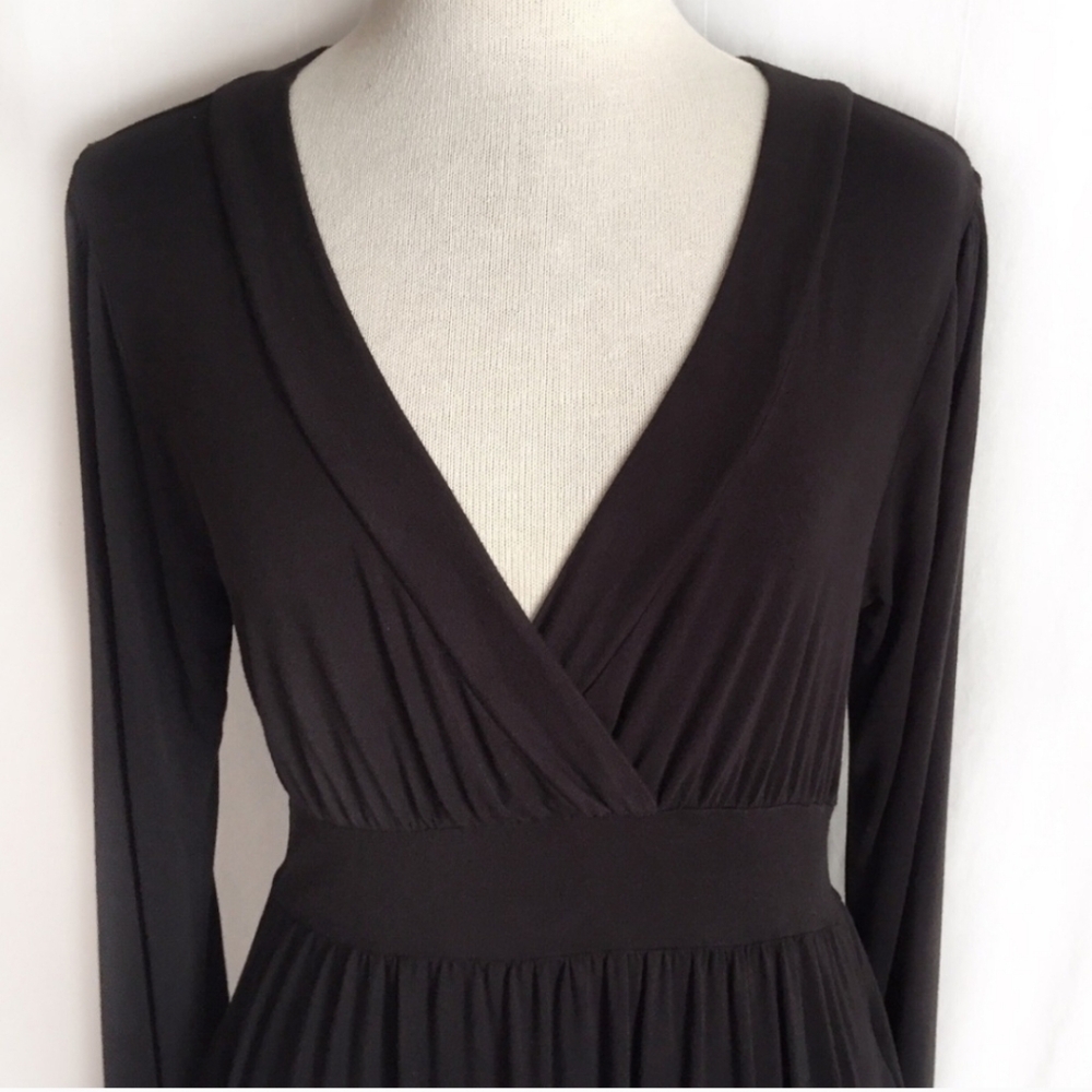 Kersh Deep Black, Long Sleeves, Pockets, V-neck Midi Dress,